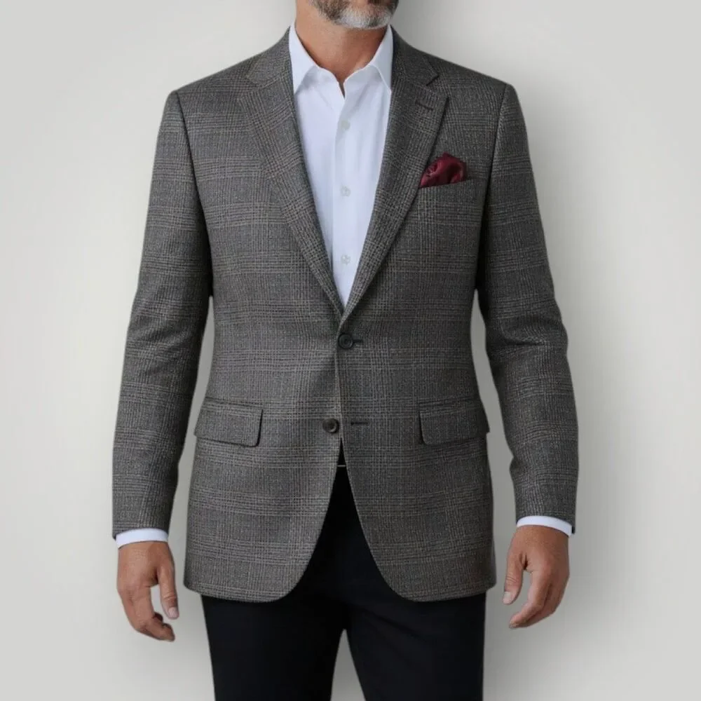 RALPH LAUREN Mens Blazer 46L Sport Coat Two Button Casual Jacket Gray Plaid Wool